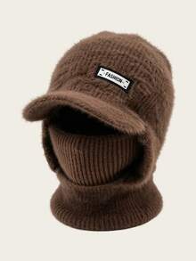 1pc Letter Knit Warm Hat For Men, Autumn/Winter Face Mask Scarf Integrated Baseball Cap, Outdoor Skiing Neck Gaiter All-In-One Hat, Suitable For Outdoor Use - Multi-color - View 4