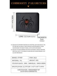 High Quality Black PU Leather Spider Print Wallet, With Spacious Capacity, Coin Pouch And Multiple Card Slots, Fashion Business Style, Perfect Gift Choice - one-size - View 6