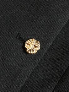 minisummer 女款優雅秋季圓領西裝外套，不對稱金色鈕扣修身短版西裝，辦公穿搭 - 黑色 - 查看 4