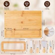 Wooden Cheese Board Set, Charcuterie Sets Cheese Tray Appetizer Board And Meat Platter, With 4 Stainless Steel Cheese Knives Easy To Carry, Perfect For Wedding Gifts Christmas Birthday Parties Halloween Gifts, Kitchen Travel-Friendly, 2/1 Sets - Brown - View 3