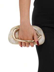 Women Evening Bag Clutch Metal Handle Buckle Acrylic Bridal Wedding Chain Handbag Party Ball Banquet - Apricot - View 2