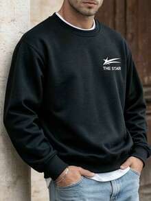 Men's Fashion Casual Outdoor Sweatshirt, Minimalist Loose Fit, Crew Neck Design, Durable And Long-Lasting, Suitable For Daily Wear - Black - View 3