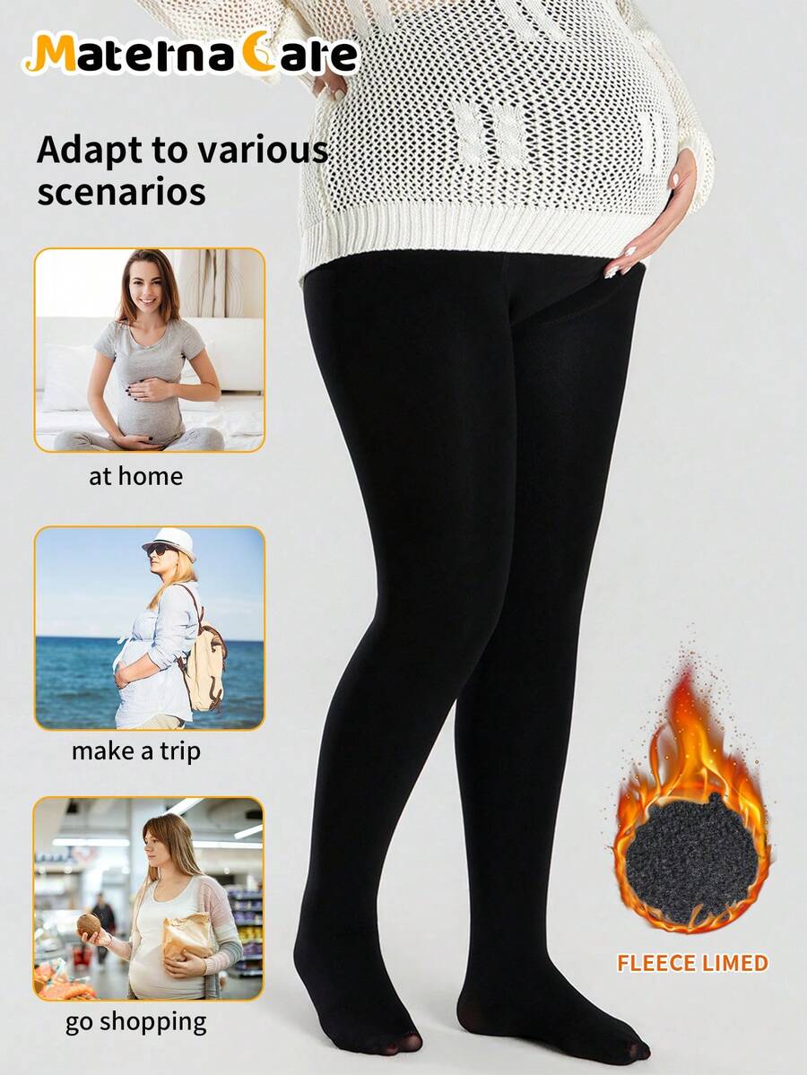 Maternity Tights Plush And Thick Tights With Buttons At The Waist Can Be Adjusted And Tightened, Supporting The Abdomen And Buttocks - Black - View 1