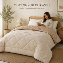 Edredón Reversible de Dos Caras, Colcha Acolchada Suave para Cama, Diseño Liso y Versátil, Ropa de Cama para Dormitorio, 180x240/220x240/240x260 cm - BEIGE CLARO-OS - Ver 6