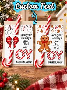 Custom Christmas Candy Cane Holder Cards, Personalized Holiday Greeting Cards With Gingerbread & Red Bow Designs, Festive Joy Gift Tags For Party Favors, Customized Message Cards, Customizable Text Christmas Gift Cards 2026, Candy Not Included - Multicolor - View 1