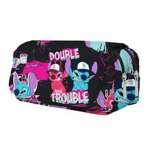 Lilo & Stitch High-Value Embroidered Cartoon Pencil Case, Cute Minimalist Pattern, Creative Double-Layer Structure, Thick Canvas Material Resistant To Deformation. Smooth Metal Zipper, Compartmentalized Storage For Stationery. Suitable For Self-Study, Class, Office Use, Interesting Detail Design, Also Can Store Small Cosmetics, Ideal For Daily Carry Storage. - Multicolor - View 3