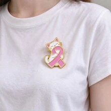 Bros Enamel Pita Merah Muda Kucing Lucu, Pin Kerah Kesadaran Kanker Payudara, Lencana Kucing Hitam Putih untuk Jaket, Ransel, Topi, Hadiah Menarik untuk Pria dan Wanita - MultiWarna - View 10