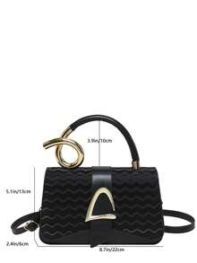 2026Ladies Wave Embossed PU Leather Small Handbag, Top Handle Crossbody Bag, Elegant Shoulder Purse For Dating Party Daily Use - Black - View 3