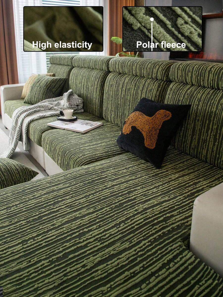 1pc Stretch Sofa Cover, Plaid Pattern Solid Color Style Sofa Slipcover With 3D Design, Suitable For All Seasons, Protects Sofa From Slip And Scratch, For Living Room Bedroom Study, 1/2/3/4 Seat With Armrests And Backrest - Green - View 1