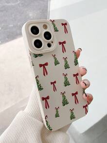 時尚可愛聖誕樹紅蝴蝶結圖案 TPU 手機殼，適用於 iPhone 18/18 Pro/18 Pro Max/17/17 Pro/17 Pro Max/16/16 Pro/16 Pro Max/15/14/13/12/11 - 米色蝴蝶結 - 查看 3