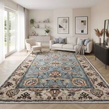Washable Modern Minimalist Patterned Area Rug – Scandinavian Geometric Design, Contemporary Washable Carpet For Living Room, Bedroom & Home Decor - Rust Brown - View 3