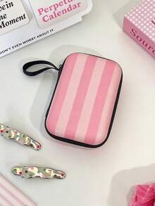 Striped Hard Shell Travel Organizer Bag - Zippered Storage Box With Mesh Pockets For Earphones, Chargers, Cables And Small Accessories - Essential Travel Companion For Women - Ideal For Storage, Cable Management, Charger Protection - Christmas And Holiday Gift - Multicolor - View 6
