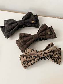 1pc Autumn Vintage Maillard Color Leopard Print Banana Hair Clip Fashion Ponytail Hair Accessory For Women - Multicolor - View 2