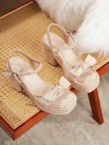 Women's Wedge Platform Sandals, Thick Sole Sandals, Jute Rope, Suitable For All Seasons, Vacation, Party, Casual, Beach - Apricot - View 7