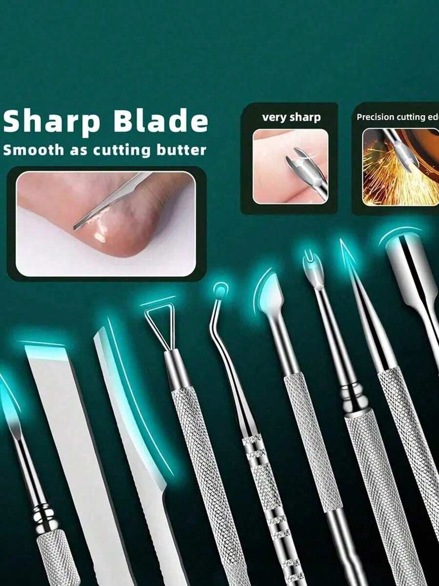 10-In-1 Pedicure Kit,Stainless Steel Foot Care Kit For Home & Salon Care, Filer,Portable Storage Box Included, Travel Kit,Bag,Organizer,Storage Christmas For Holiday Gift Giving - Size - View 1