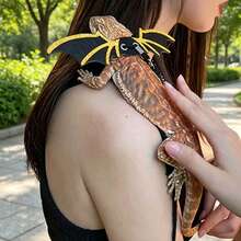 1 Set Bat Wing Reptile Harness & Leash Set, S/M/L 3 Sizes Adjustable Escape-Proof Soft PU Lizard Walking Rope, 2.2m Long Bite-Resistant Nylon Rope With Wrist Loop, Suitable For Small Reptiles, Black & Gold Pattern - Multicolor - View 12