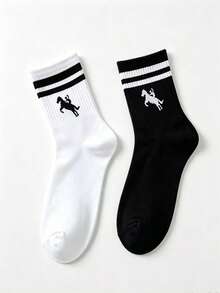 1/5/10 Pairs Unisex Knee-High Striped Socks With Horse Pattern, Soft And Comfortable. Suitable For Sports, Daily Wear Or Outdoor Activities, Versatile For All Seasons. - Multicolor - View 3