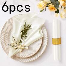 1/2/6pcs French Style Premium Satin Minimalist Solid Color Hemmed Napkins, Suitable For Wedding, Party, Holiday, Birthday Table Decor - Beige - View 7