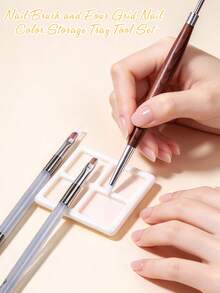 SWEET TREND 4-Piece Nail Tool Set, Equipped With Nail Painting, Wire Drawing, Carving, Adhesive Design Nail Brushes, And A Four Grid Color Storage Tray, Suitable For Nail DIY Salon Design And Daily Nail Care Tool Set - Multicolor - View 2