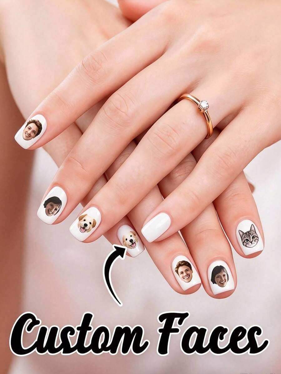 Personalized Face Nail Stickers, Customizable Portrait & Pet Portrait Nail Decals, Self-Adhesive, Upload Your Own Photo For Customization, Women & Party Gift, Unique Commemorative Style, 0.8-1cm Mini Size, Home DIY Nail Art Decoration - Multicolor - View 1