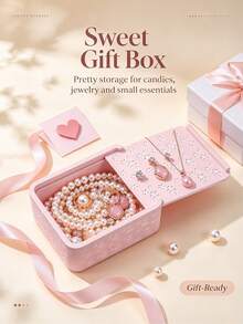 3pcs/1pc Pink Floral Embossed Sliding Lid Jewelry Storage Box, Aesthetic Desktop Trinket Organizer, Holder For Necklaces, Earrings, Rings & Pearls, Cute Home Decor & Gift For Women Girls - Multicolor - View 11