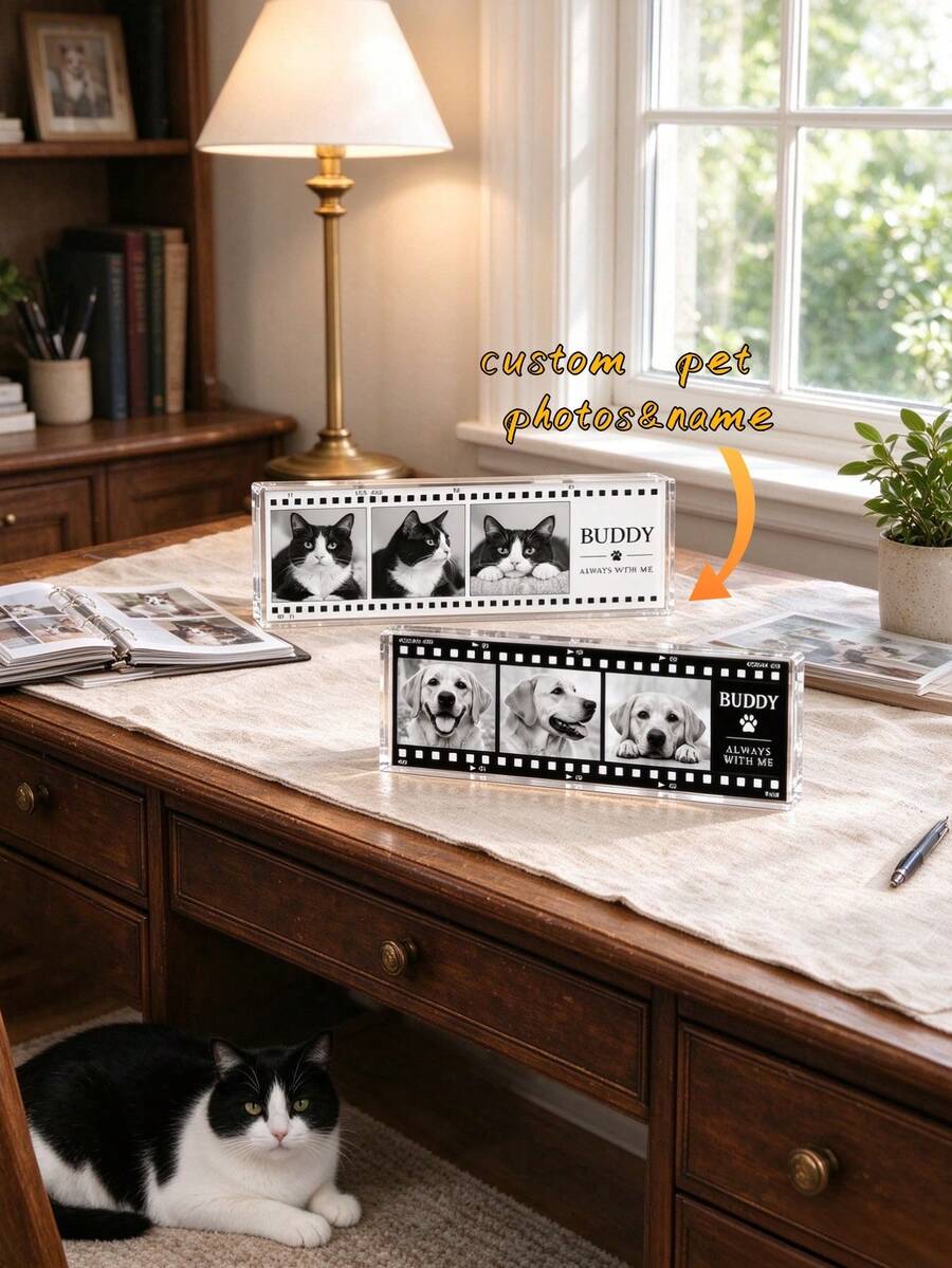1pc Custom Film Strip Photo Frame, Personalized Pet Photo Acrylic Plaque, Custom Dog Cat Memorial Keepsake, Photo Display Decor, Pet Lover Gift, Home Desk Decoration - Multicolor - View 1