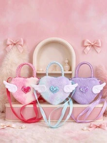 1pc Cute, Colorful, Heart-Patterned Plush Unicorn Crossbody Bag-A Creative New Cartoon-Style Bag, Perfect As A Gift For Children. - Multicolor - View 2