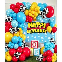 Children's Cartoon Balloon Garland Set, Red Yellow Blue Cow Print Foil Balloons, Kids Cartoon Theme Birthday Party Decoration - Playful - View 2