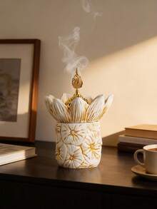 1pc Floral Resin Incense Burner, Middle Eastern Arabic Style Aromatherapy Decor, Exquisite Floral Design, Ideal Decoration For Living Room, Home, Office, Meditation Space, Desk, Festivals And Parties, Perfect Decorative Gift - Incense Burner - View 9