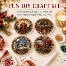 4/8pcs Autumn/Winter New DIY Colorful Pearl Rhinestone + Shiny Diamond Cup Coaster Set, Suitable For Beginners, Applicable For Home, Festival Decoration, DIY Handmade Kit, Perfect Gift Choice For Family And Friends - Rhinestone Coaster/QY214 - View 10