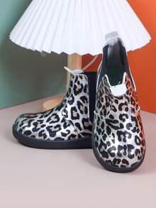 Children's Leopard Print Chelsea Boots, Side Elastic Band Slip-On Ankle Boots, Suitable For Girls Autumn/Winter Wear - Silver - View 5