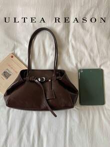 1pc Solid Color PU Leather New Women's Bag, Shoulder Bag, Crossbody Tote Bag, Fashion Square Handbag, Magnetic Closure, Suitable For Commuting, Shopping, Dating, Work - Coffee - View 3