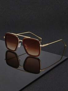 1pc Men's Fashion Glasses Cross-Border Double Bridge Aviator Frame New Style Cycling Driving Square Frame Slimming High-End Metal Frame - Retro - View 2