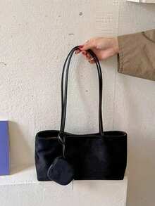 Korean Style Niche Design Underarm Shoulder Bag, Versatile Fashion Gentle Summer Tote Bag For Women - Black - View 6