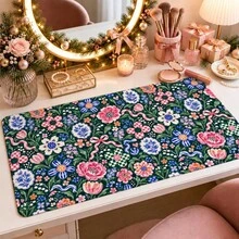 1pc Dark Green Vintage Floral Bow Desk Mat, Multi-Purpose Makeup Nail Art Table Pad, Large Non Slip Desktop Protector S/M/L/XL - View 4