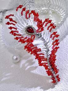 1Pc Exquisite Crystal Beaded Hair Clip Fashion Women's Hair Accessory Bridal Headpiece Suitable For Daily Wear Party Gathering Travel - Red - View 7