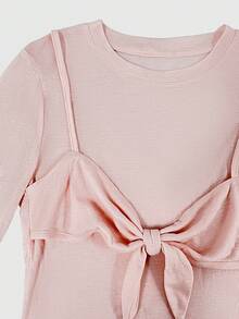 Women's Autumn/Winter Y2K Twist Camisole 2 In 1 Light Pink Semi-Sheer Knit Round Neck Fitted Long Sleeve Base Layer T-Shirt - Pink - View 6