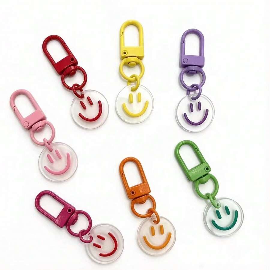 Cute 5-50pcs Women's Smile Shaped Multi-Color Candy Car Earphone Keychain, Fashion Key Ring, Suitable For Daily Wear, Keychain Gift Souvenir, Car Accessory, Bag Pendant, Campus Gothic Y2K Style - Multi-color - View 1