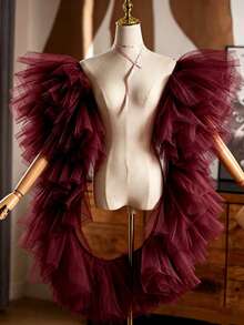 Multi-Color Bride Chiffon Wrap, Formal Dress Accessory For Host, Performer, Photography - Burgundy - View 11