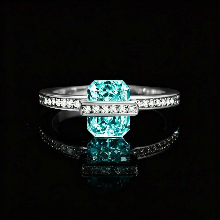 Light Luxury Minimalist Square Ice Flower Cut Green Zirconia Inlaid ...