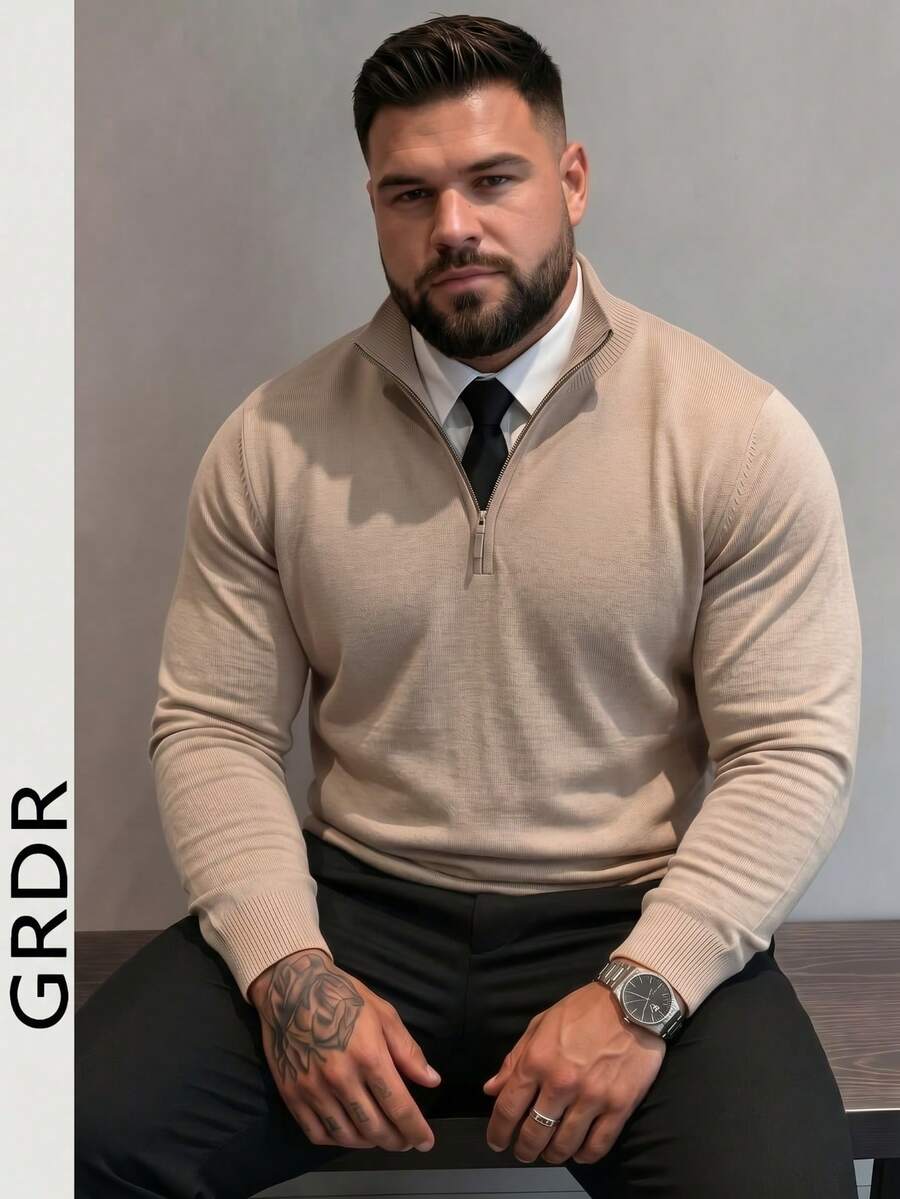 GRDR Men's Plus Size Half-Zip Sweater, Autumn/Winter Essential, Daily Wear