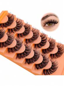 1 Box 7 Pairs Cartoon Style Faux Mink Cat Eye False Eyelashes, Natural & Voluminous, Travel Essential Makeup Tool, False Eyelash Strips - A - View 4