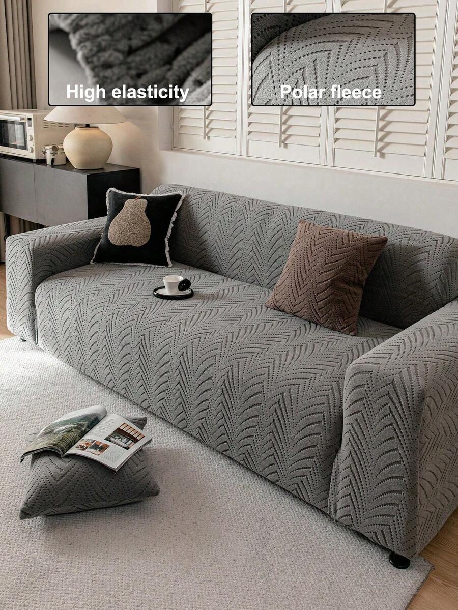 1pc 3D Sofa Cover, Multi-Functional Full Coverage Sofa Slipcover, Solid Color Geometric Pattern Design Sofa Protector, Holiday Decor Sofa Cover, High Elasticity All-Inclusive Sofa Cover, Suitable For All Seasons - Dark Grey - View 1