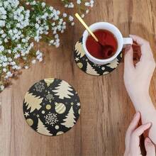 2D Flat, 4pcs Round Wooden Coasters - Heat-Resistant Non-Slip Drink Mats Decorated With Gold Snowflake Tree Pattern, Suitable For Home Decor And Party Occasions, Ideal Christmas Decoration Gift - View 4