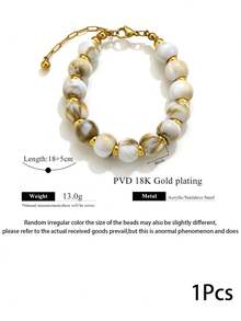 1pc 304 Stainless Steel Beaded Bracelet Vintage Marble Pattern Acrylic Bead Chain Bracelet Stackable Wrist Fall Style - Bracelet - View 9