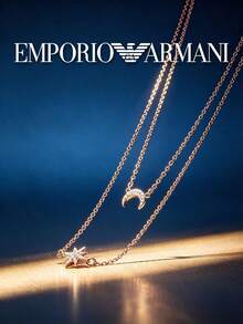 Armani Women's Double Layer Necklace, Rose Gold Chain, Rhinestone Crescent Moon & Octagon Star Pendant, Sky Element, Delicate & Elegant, Mysterious Night Gift - Rose Gold - View 7