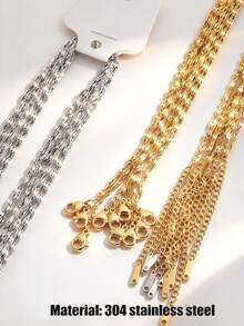 10 Pcs Stainless Steel Lip Chains, Gold And Silver Available, DIY Necklace, Suitable For DIY Jewelry Making, Fashion Choker Accessories - 10Pcs - View 5