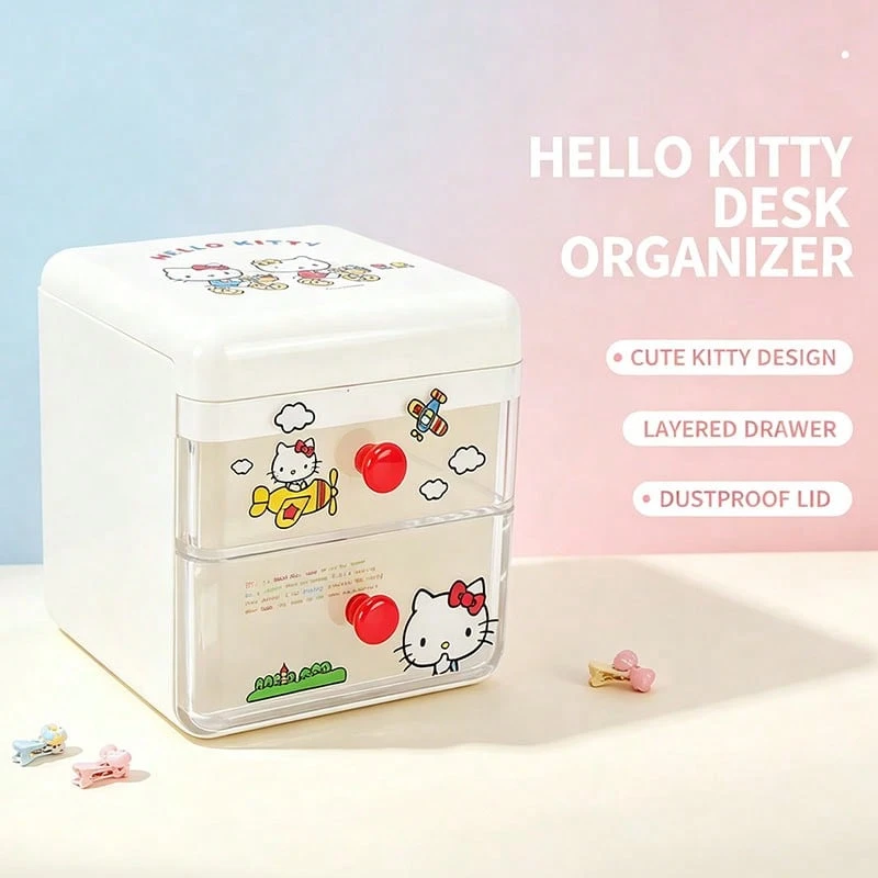 Miniso Kotak Penyimpanan Laci Tutup Flip Seri Klasik Karakter Sanrio, Cetakan , Bahan Plastik PP Tebal, Organizer Meja yang Dapat Ditumpuk, Untuk Alat Tulis, Kosmetik, Barang-Barang Kecil, Dekorasi Meja Rumah yang Lucu (1 Buah) - MultiWarna - View 1