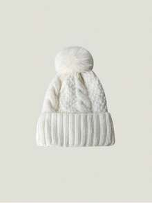 Women's Pom Pom Knit Beanie, Thick Cable Knit Winter Hat With Ribbed Cuff, Solid Color Warm Polyester Hat, Suitable For Daily Commute, Street Style, Travel And Outdoor Looks, Autumn/Winter Fashion Accessory, Christmas And New Year Gift - Multicolor - View 12