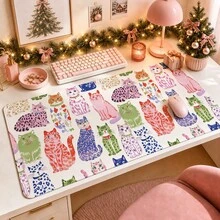 1pc Colorful Hand Drawn Cute Cat Desk Mat, Multi-Purpose Makeup Nail Art Table Pad, Large Non Slip Desktop Protector S/M/L/XL - View 1